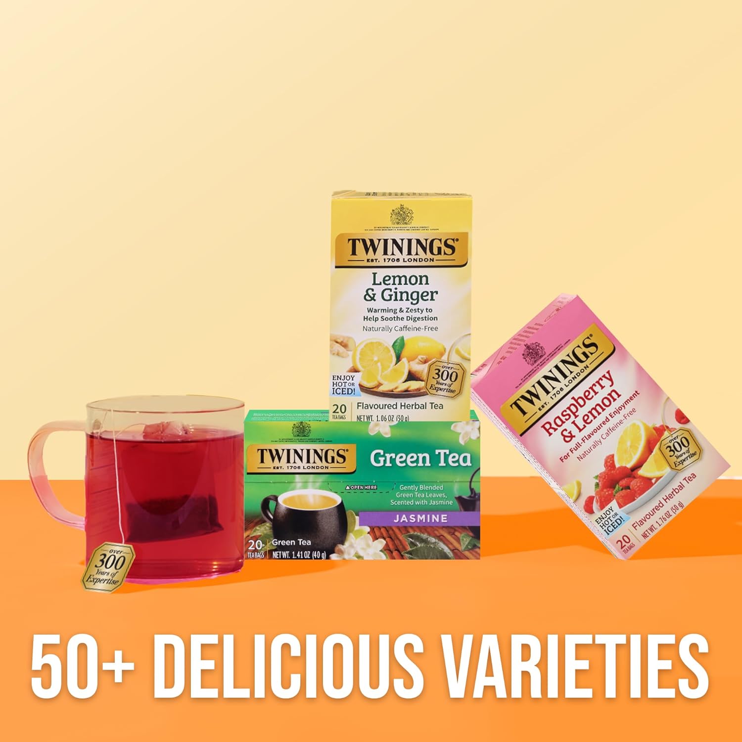 Twinings Raspberry & Lemon Herbal Tea - Refreshing & Fruity, Caffeine-Free, 20 Individually Wrapped Bags