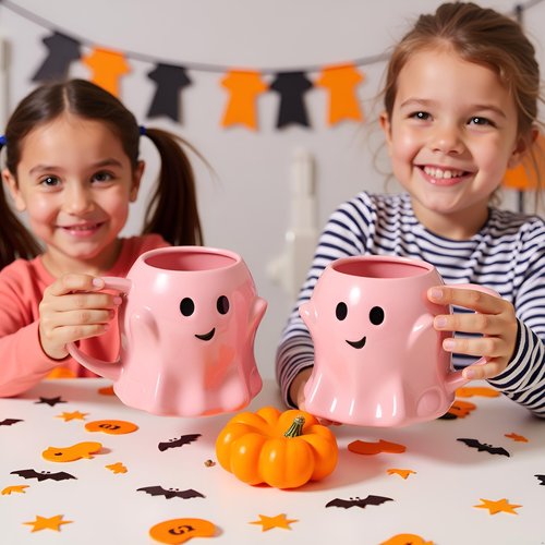 Halloween Mug Novelty Ghost Mug 3D Cute Ceramic Coffee Cup Perfect for Halloween Decor and Christmas Birthday White Elephant Gifts for Coffee Milk Tea Lover (Pink)