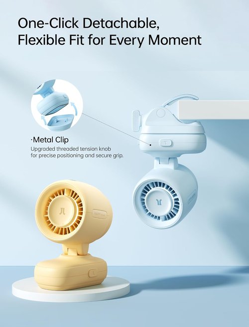JISULIFE 2026 Clip Fan - Compact & Stylish with 38H Cooling, Soft Night Light | Perfect for Strollers & Desks (Yellow)