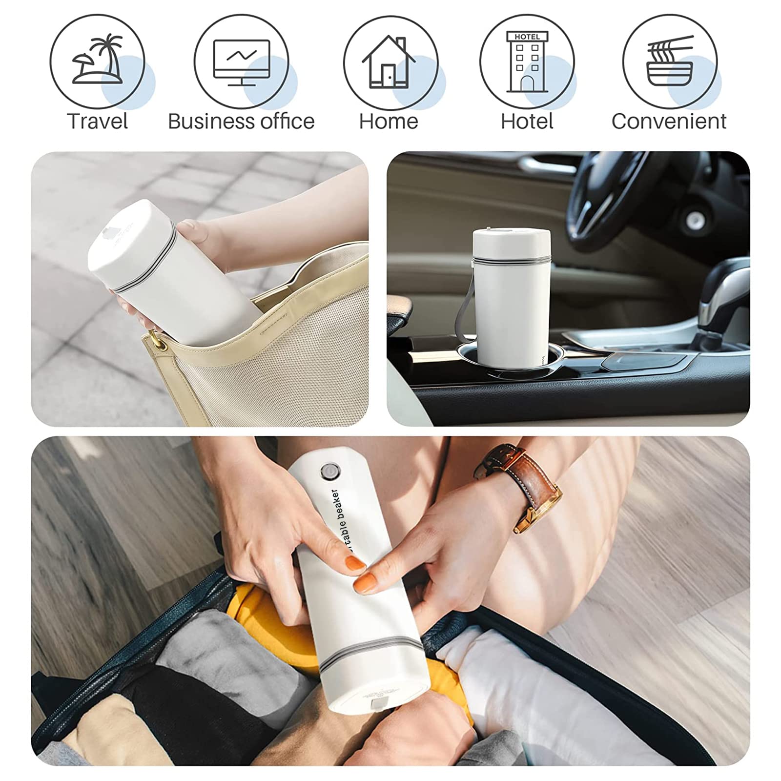 Electric Travel Kettle, Portable Electric Kettle, Mini Hot Water Boiler, Small Travel Tea Kettle Fast Boiling Water, One Cup Hot Water Maker, 350ml-White