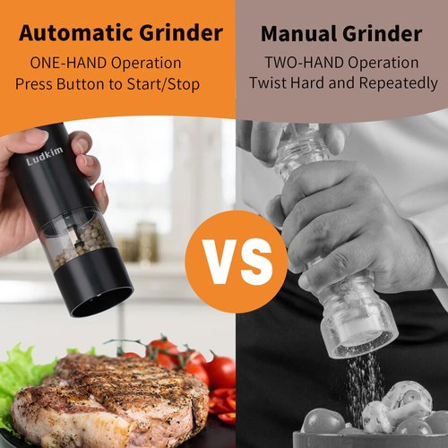 LUDKIM Electric Salt & Pepper Grinder Set- Dual Pack Rechargeable Automatic Pepper Mill with Storage Base, Adjustable Coarseness, Type-C Charging, Each 40ml Capacity for Kitchen, Travel & Gift
