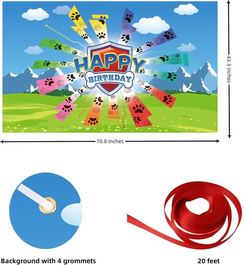 Dog Paw Birthday Banner - Giant 70.8x43.3 Inch Decoration for Baby & Kids Party Supplies