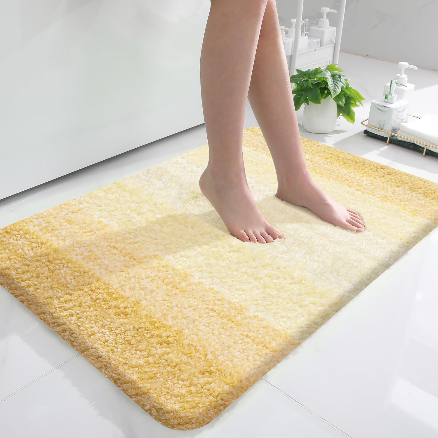 OLANLY Bathroom Rug Mat - Extra Soft Microfiber, Quick Dry & Machine Washable | 36x24, Light Yellow