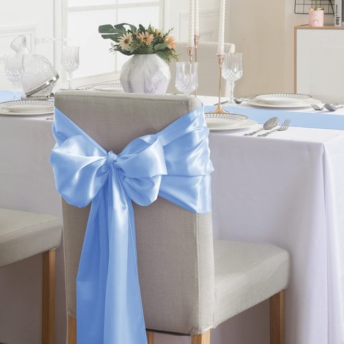 flohar 12Pack Table Runner 12 x 108 Inches Satin Silk Table Runner for Wedding, Birthday Party, Banquets, Graduations Decoration, fit Rectange and Round Table-Blue Mist