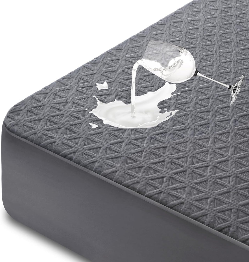 Regine Switzerland Premium Waterproof Mattress Protector - King Size, Breathable Cooling Bed Cover, Gray