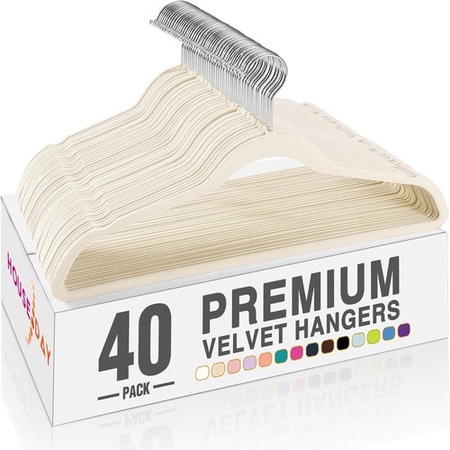 HOUSE DAY Ivory Velvet Hangers - 40 Pack Non-Slip Heavy Duty Suit Hangers | Space-Saving Design with 360° Rotating Hook