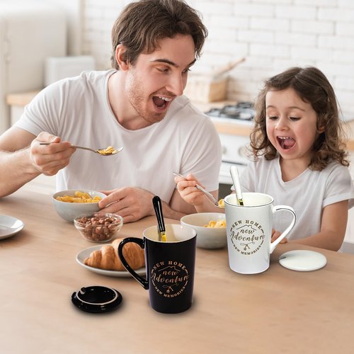 CLVJQ Housewarming Gifts New Home, Closing Gifts for Home Buyers, House Warming Coffee Mug for Men Women Couple Families Friends Coworkers, First House Present Ideas, Mugs Set 14oz (Black&White)