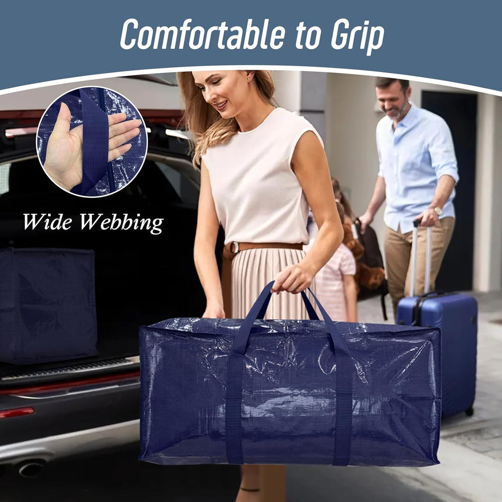 Skiennix Extra Heavy Duty Moving Bags - Large Sturdy Storage Totes with Strong Zipper & Comfortable Handles | Dark Blue, 6 Pack