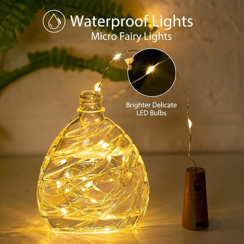 Brightown Wine Bottle Lights - 10 Pack Waterproof Cork Lights with 20 LED Silver Wire | Perfect for DIY Party Décor