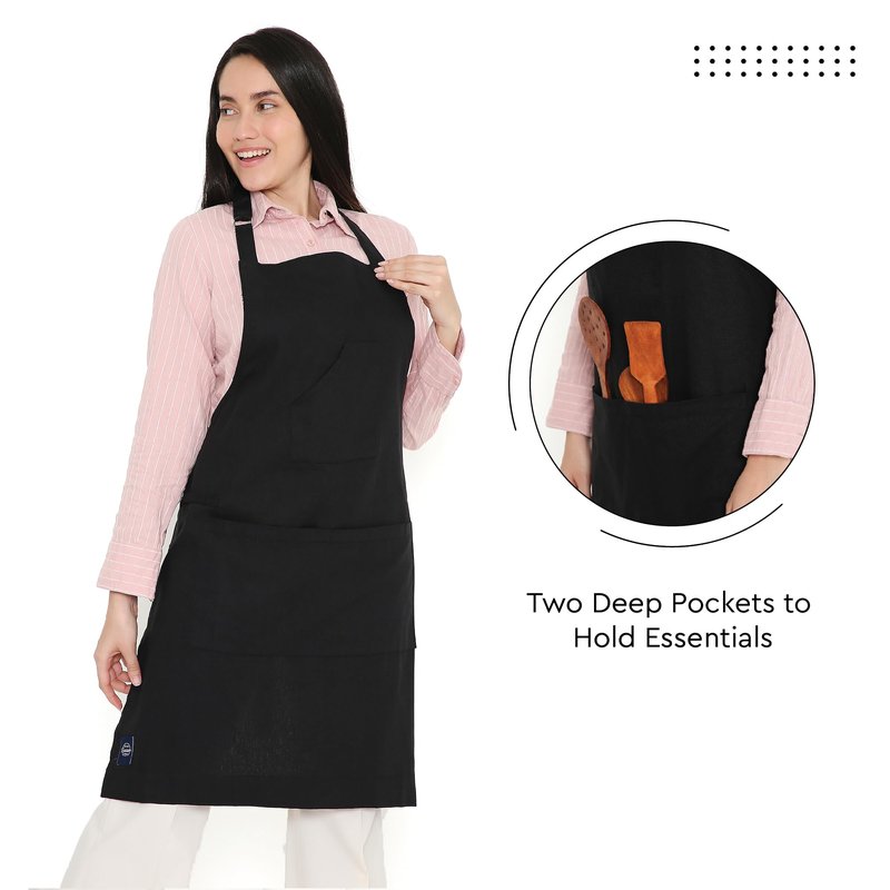 Encasa XO Adjustable Kitchen Cotton Apron With Pockets & Towel Holder Of Size 27x33 in (Full Black) for Men & Women Chefs For Cooking & Baking in Home, Restaurants & Barbeque
