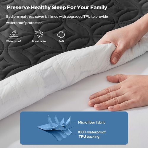 BEDLORE Waterproof Mattress Protector - Soft, Breathable Twin XL Pad with Deep Pocket (Black)