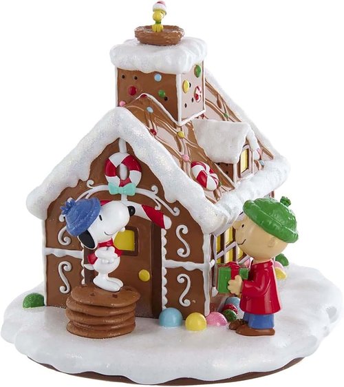 Kurt Adler LED Gingerbread House Table Piece - Battery-Operated Peanuts Design