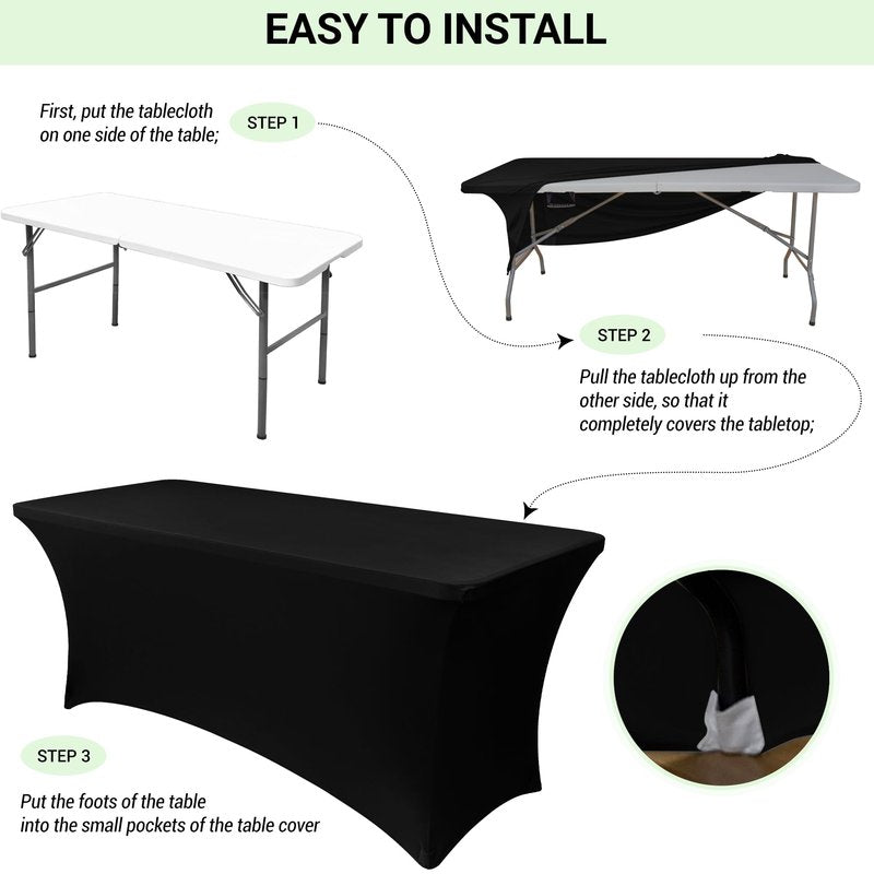 Obstal Spandex Table Cover 5ft Fitted Tablecloth Rectangular - Stretch Rectangle Folding Table Cloth for Birthday Party Wedding Banquet, White, 60L x 30W Inch