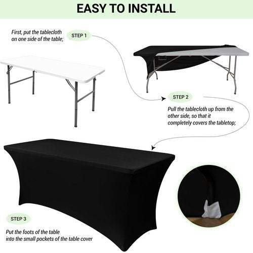 Obstal 6 Pack Stretch Spandex Table Covers for 6 Foot Tables - 6 FT Rectangular Fitted Tablecloth Protector for Wedding, Banquet, Party (Stamping Silver, 72'' Length x 30'' Width x 30'' Height)
