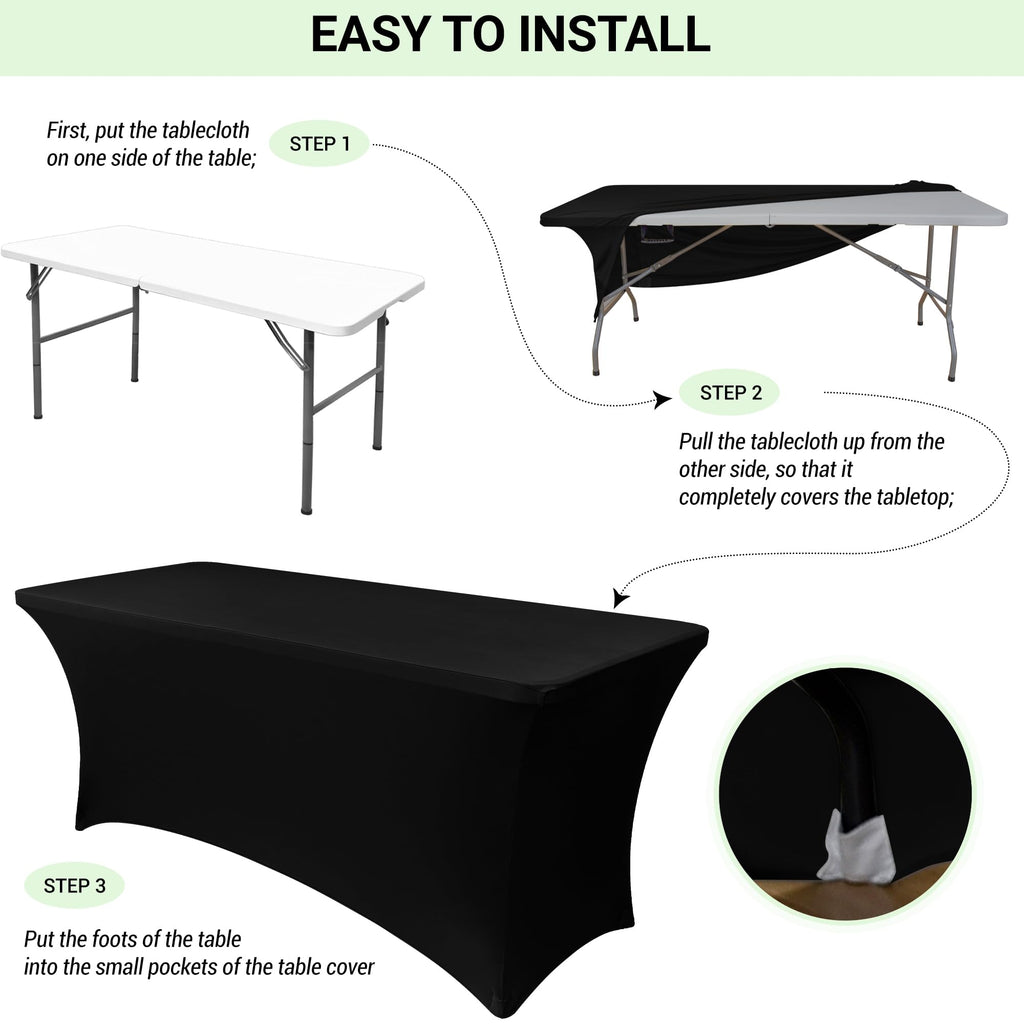 Obstal 4Ft Stretch Spandex Table Cover for Standard Folding Tables - 2 Pack Universal Rectangular Fitted Tablecloth for Party, Banquet, Events, Trade Show (White, 48L x 24W x 30H Inches)