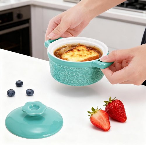 Hacaroa Mini Cocotte Set - 8 Oz Ceramic Ramekins with Lid & Handles | Versatile Individual Baking Dishes in 6 Colors