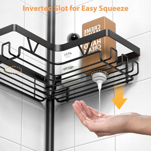 KEGII Black Shower Caddy - Adjustable Tension Pole Organizer with 2 Towel Bars | Rustproof Bathroom Storage 25–114.2 Inch