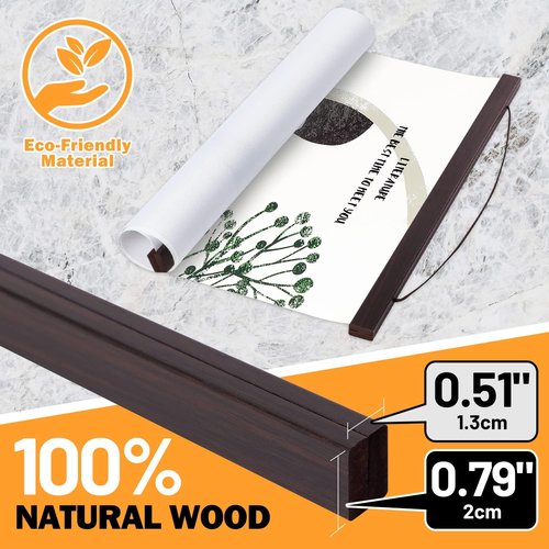 Benjia Magnetic Poster Hanger - 2 Pack Wooden Frame for 11x17, 11x14, 11x22 Prints | Walnut Finish