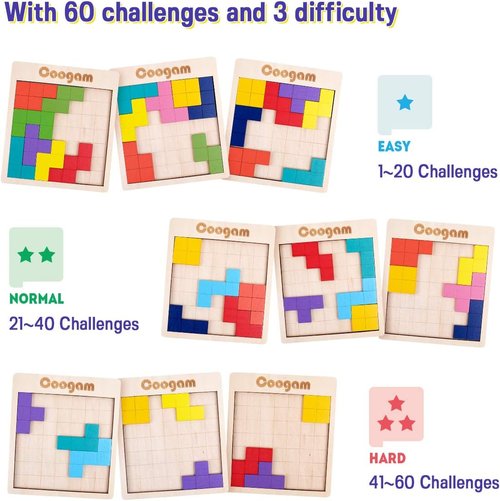 Coogam Wooden Puzzle | 3D Brain Teaser Game with 60 Challenges | Montessori STEM Toy for All Ages