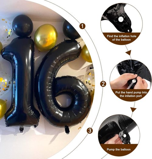 50 Balloon Number - Black 40-Inch Digital Balloons for 50th Birthday, Weddings & Celebrations