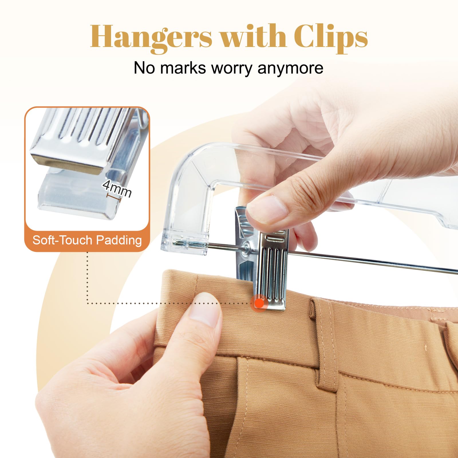 HOUSE DAY 50 Pack Skirt Hangers Pant Hangers with Clips, Clear Plastic Hangers for Pants, Skirts, Shorts, Versatile Use Clip Hanger, Retail Hanger