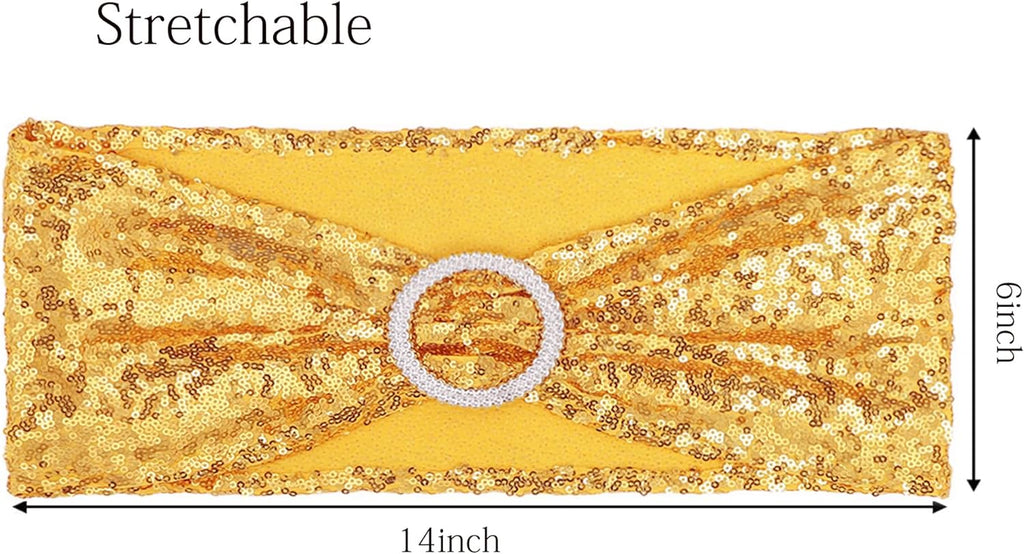 Skiennix Gold Sequin Chair Sashes - Pack of 100 Elegant Wedding & Party Decor Bands