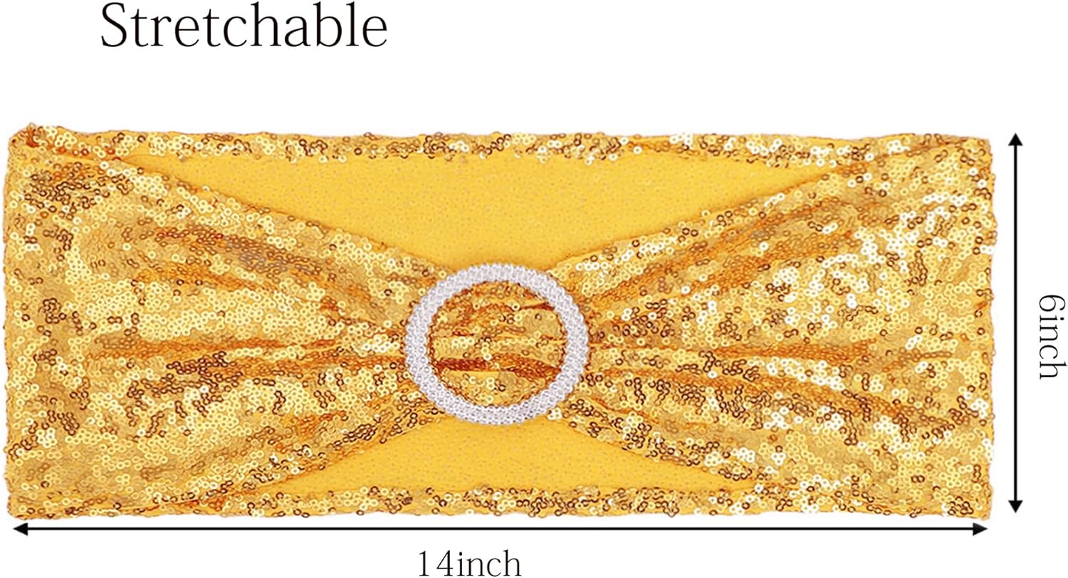 Skiennix Gold Sequin Chair Sashes - Pack of 100 Elegant Wedding & Party Decor Bands