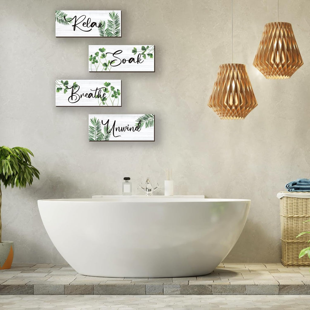 Skiennix Farmhouse Bathroom Wall Decor - Relax, Soak, Unwind Wooden Sign | Rustic Green Art 10x4 Inch