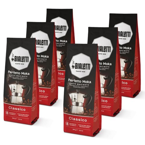 Bialetti - Perfetto Moka Classico: Medium roast ground coffee, hazelnut and dried fruit aroma, 250g x 6, bag with aroma valve