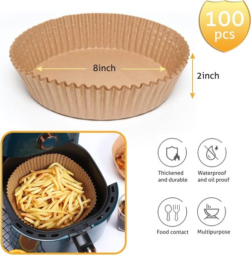 Ailun Air Fryer Paper Liners - 100PCS Non-Stick Parchment Paper for 5-8 QT Air Fryers | Oil Resistant & Disposable