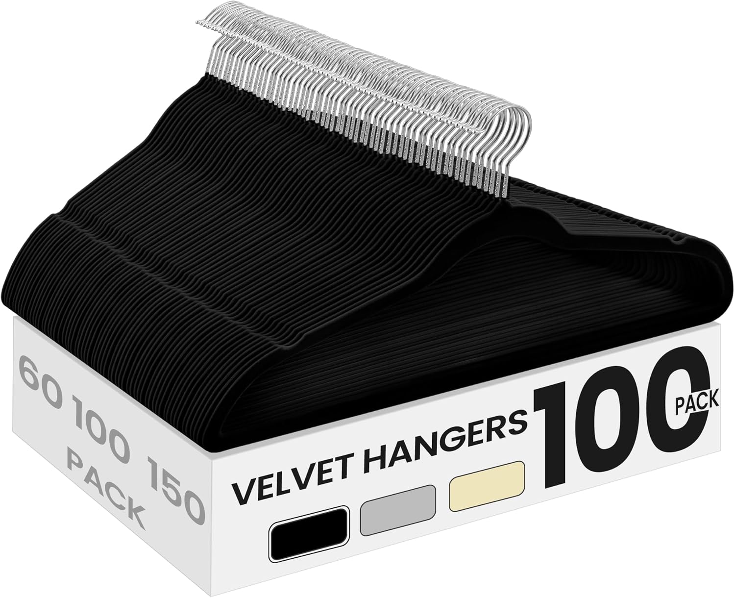SONGMICS Velvet Hangers - 100 Pack Non-Slip Clothes Hangers with Silver Swivel Hooks | Heavy-Duty Black
