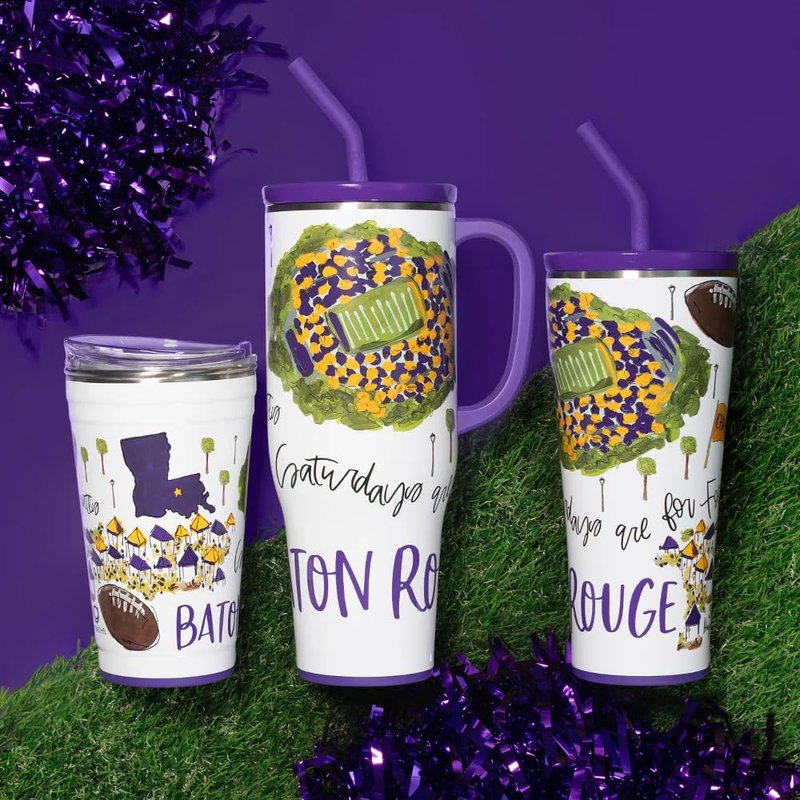 Swig Life 40oz Mega Mug, 40 oz Tumbler with Handle and Straw, Cup Holder Friendly, Dishwasher Safe, Extra Large Insulated Tumbler, Stainless Steel (Saturdays in Baton Rouge)