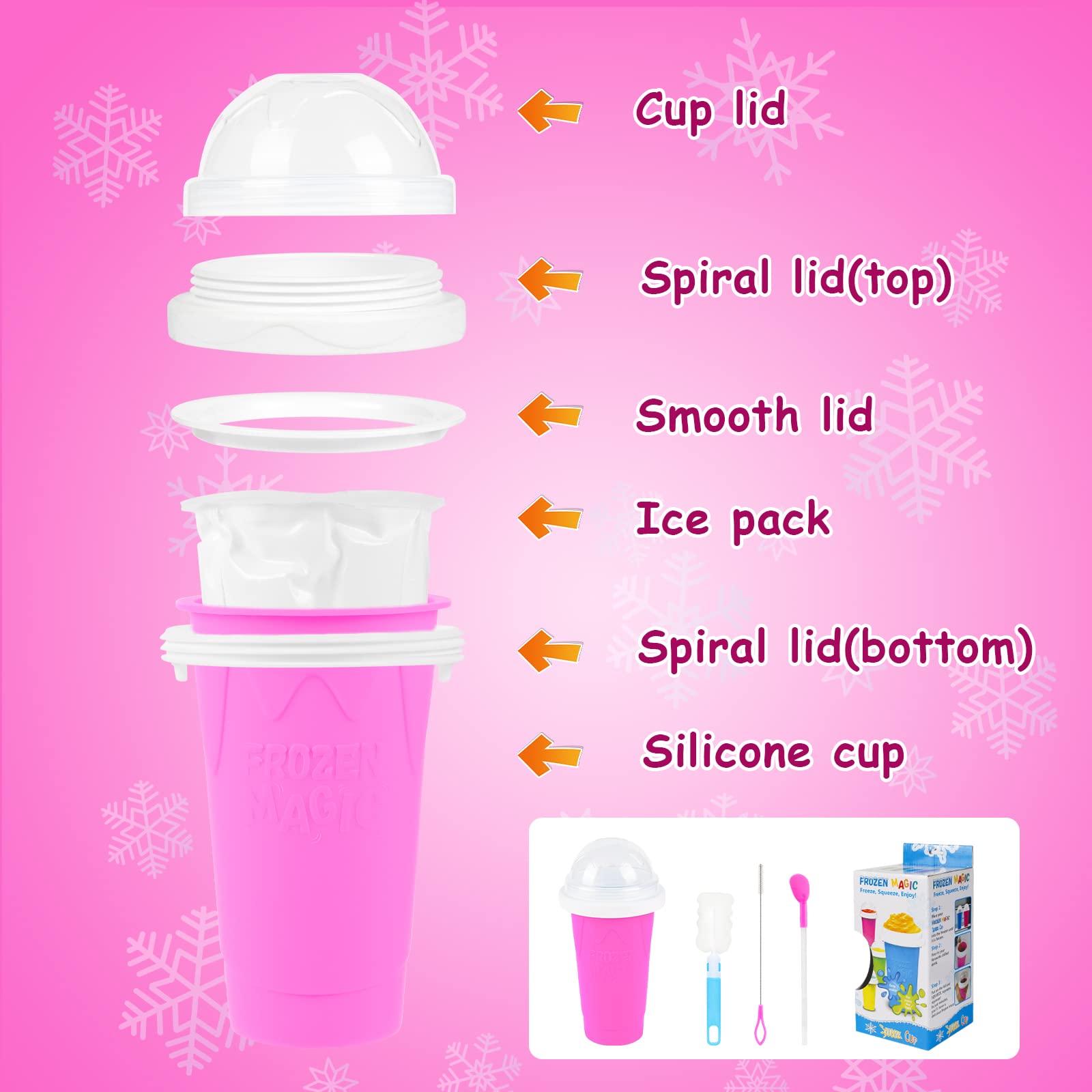 VOIEOV DIY Slushy Maker Cup - Quick Frozen Magic Slushie Cup, Portable Double Layers Cool Slushee Maker For MilkShake, Juice, Ice Cream Make & More, Super Fun & Cool Stuff Gift For Everyone, Pink
