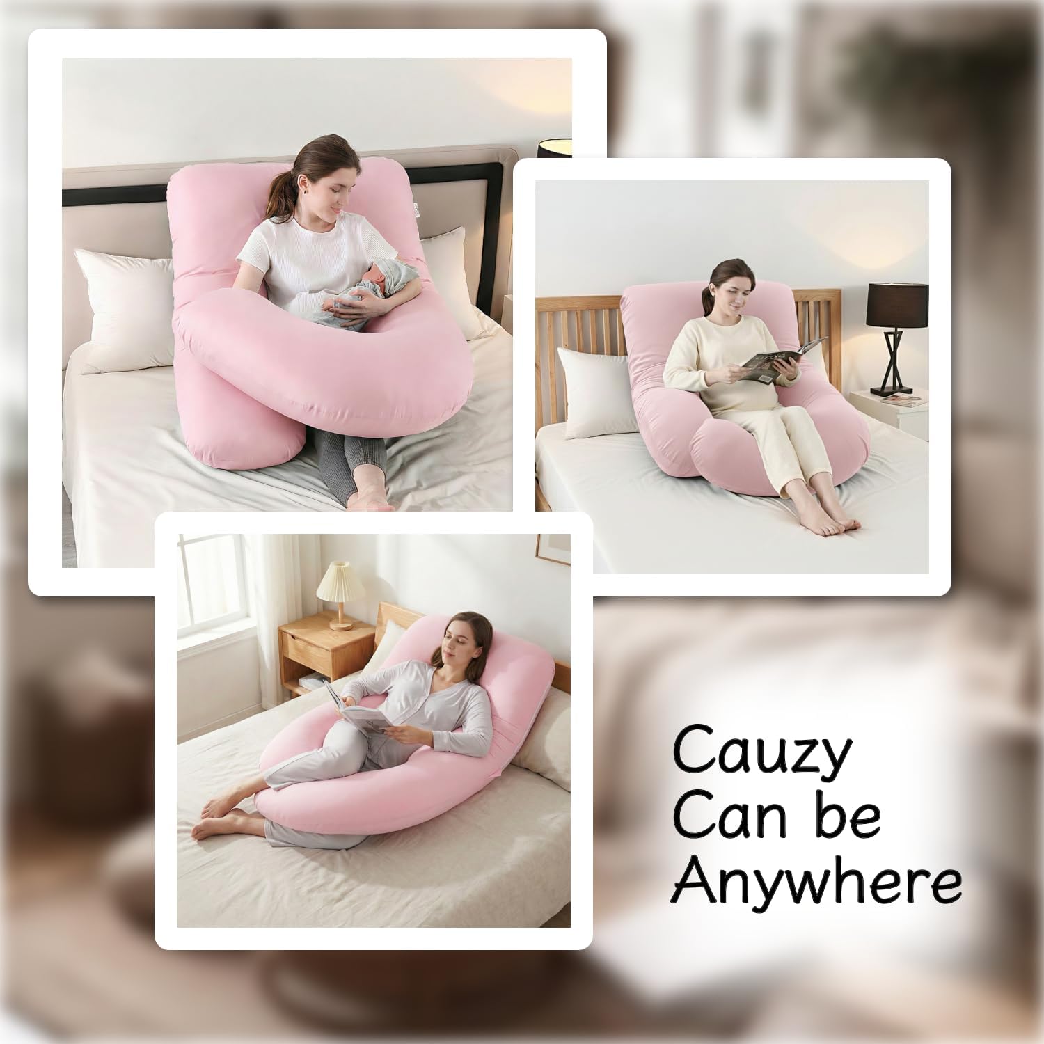 ALLOPERA Pregnancy Pillow - Full Body 57 Inch Maternity Support with Removable Washable Cover | Pink Milk Fiber