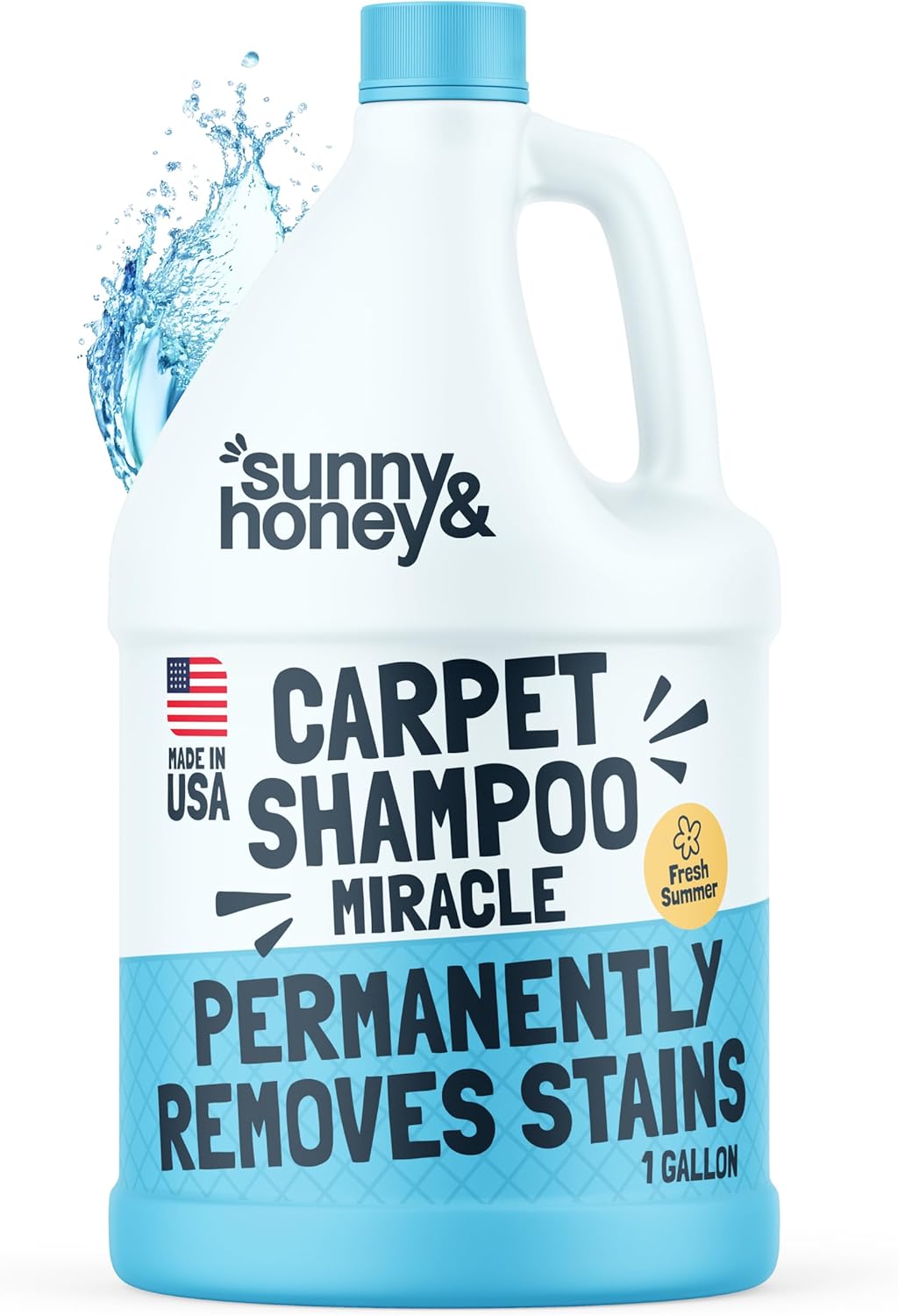 Sunny & Honey Carpet Cleaner Solution - Deep Stain Remover & Deodorizer for Pet Rugs | 128 fl oz, Fresh Summer Scent