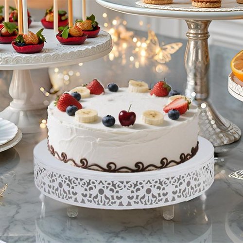 MTJYQTF White Cake Stand Set - Metal Round Cupcake Dessert Stand with Cake Cutting & Cake Spatula for Party, Candy Table Display for Wedding Birthday Baby Shower Housewarming Party CS003-pan-white