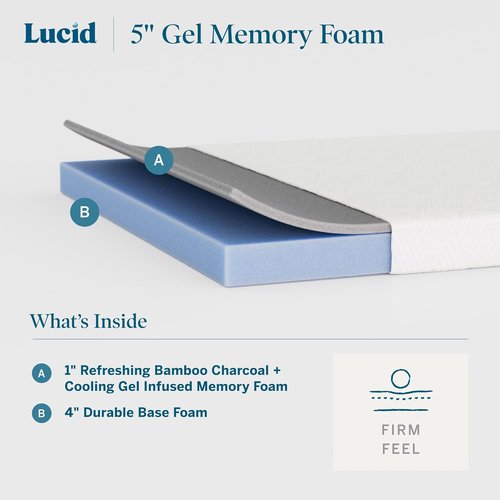 Lucid 5 Inch Memory Foam Mattress - Firm Feel with Bamboo Charcoal & Gel - Twin Size - Bed in a Box