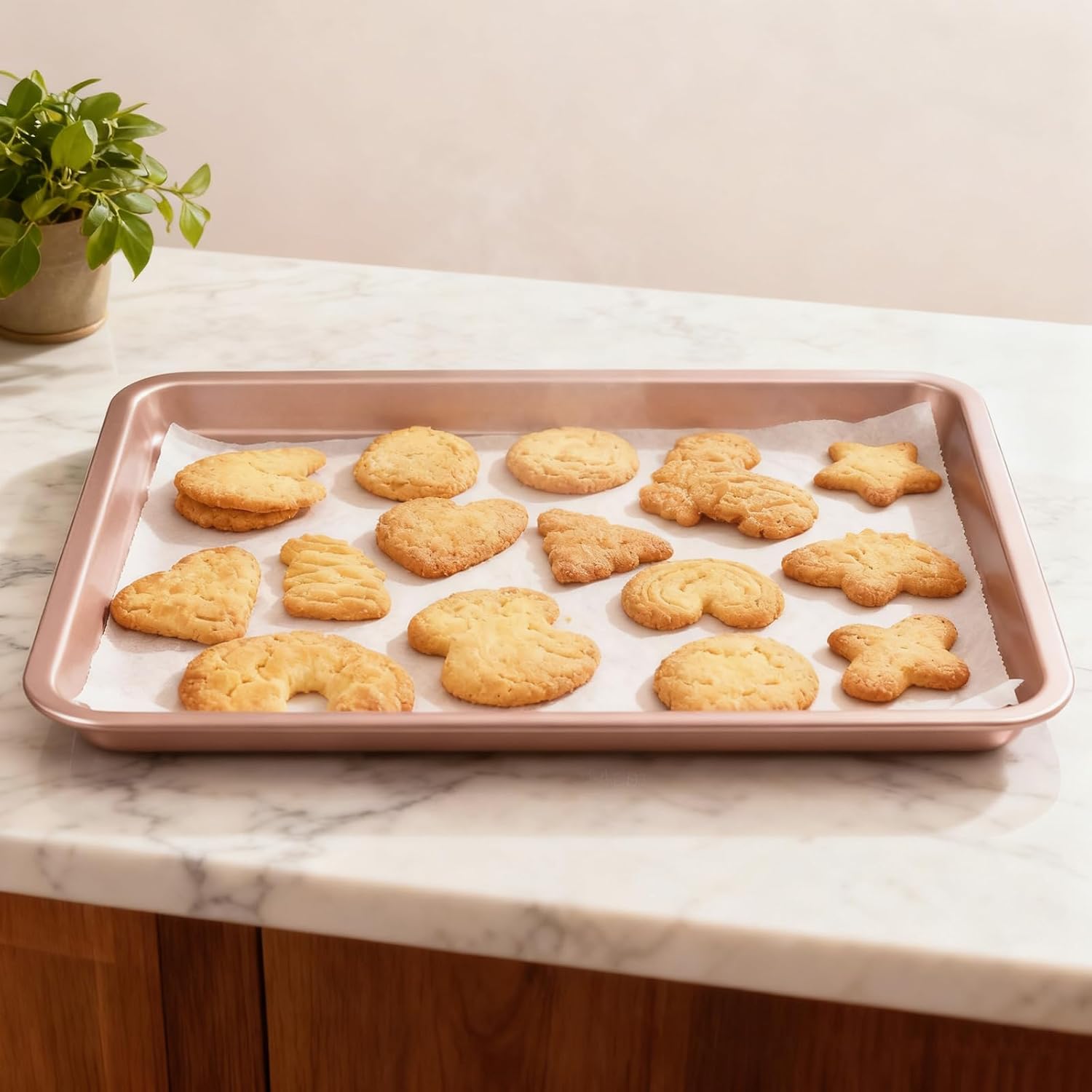 Sheutsan Gold Baking Sheet Pan Set - 4 Pack Carbon Steel Oven Trays, 13 x 9 x 1 Inch for Cooking & Roasting