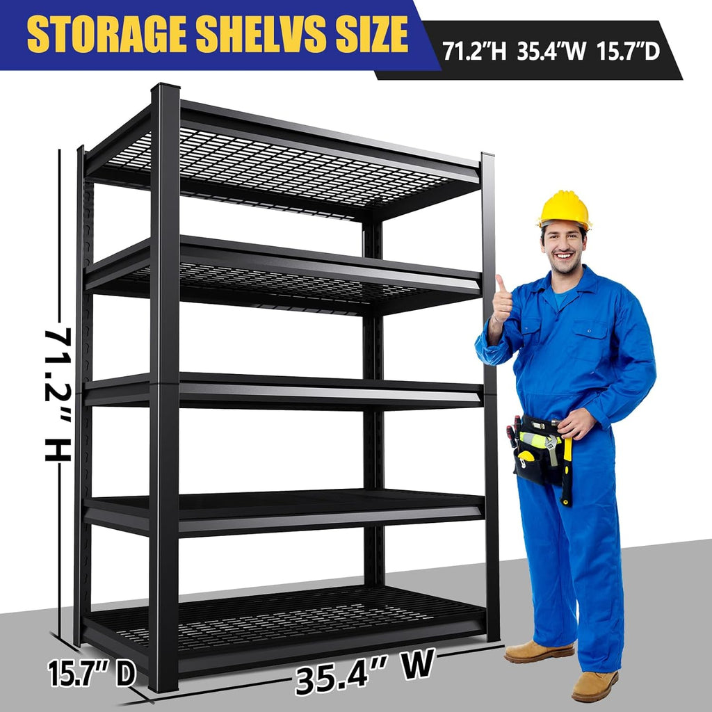 Skiennix 71" Heavy Duty Garage Shelving - 3000LBS Capacity, Adjustable 5-Tier Metal Storage Unit | Ideal for Shop, Warehouse, Basement