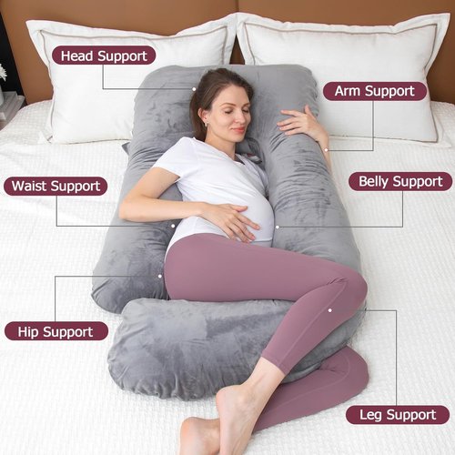 MOON PINE U-Shaped Pregnancy Pillow - Full Body Maternity Support with Cover (Dark Grey)