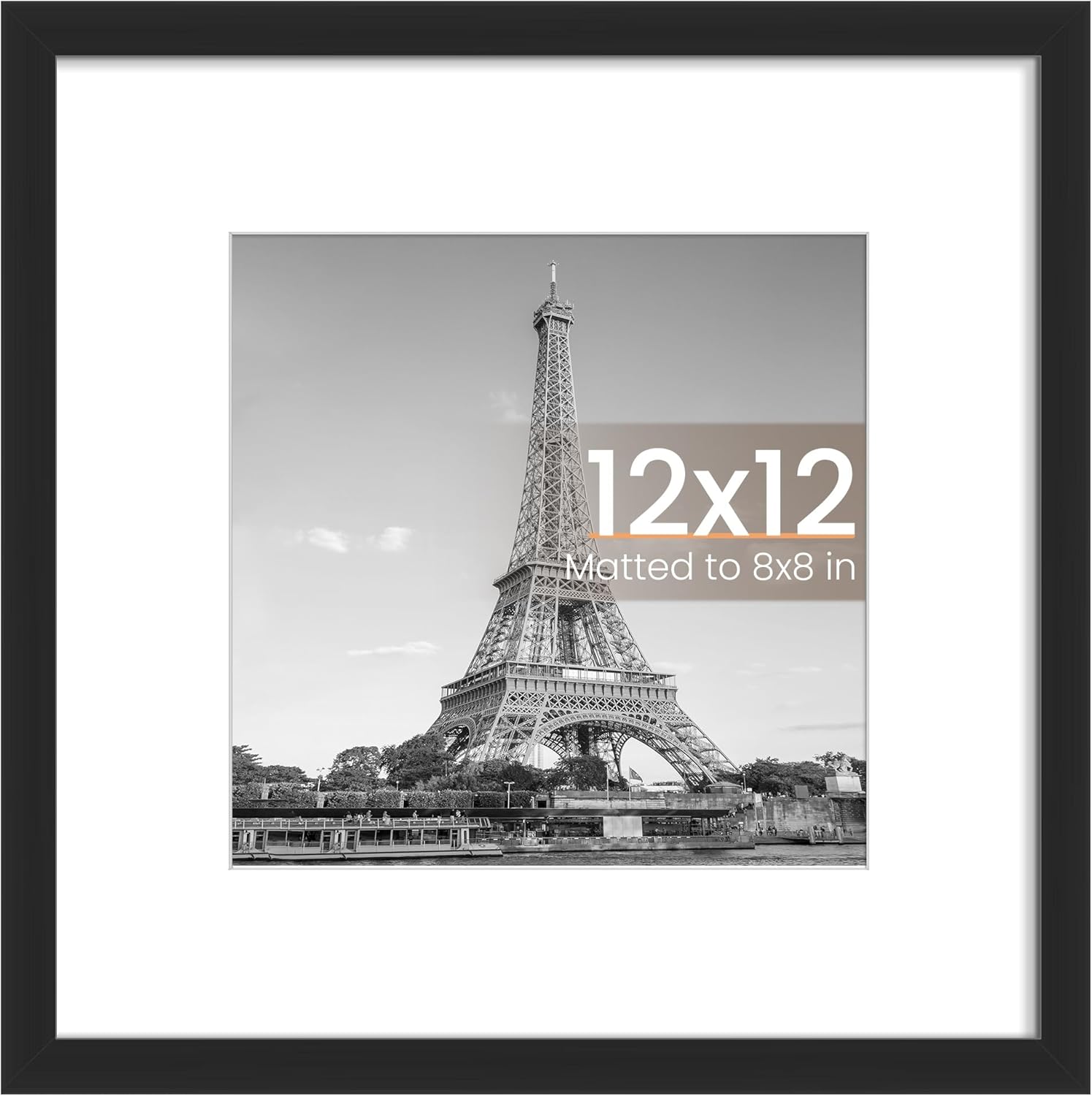Upsimples 12x12 Picture Frame - Display 8x8 Photos with Mat or 12x12 Without Mat | Black, 1 Pack