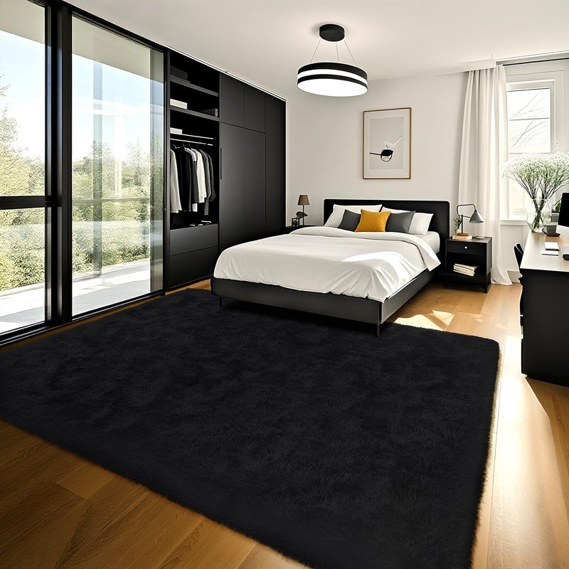 HOMORE Living Room Rug 6x9 Grey Rugs for Bedroom, Tie-dye Area Rug Large Fluffy Rugs for Kids Room, Non Slip Furry Carpet for Nursery Boys Girls