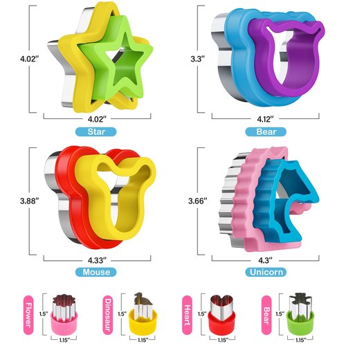 HINZER 8 Pcs Sandwich Cutter Maker, Bear Mouse Unicorn Star Shape Sandwich Cutters for Kids Lunch, Bread Decruster Sandwiches Cruster Fruit Cutters Cookie Mold for Boys Girls Bento Box