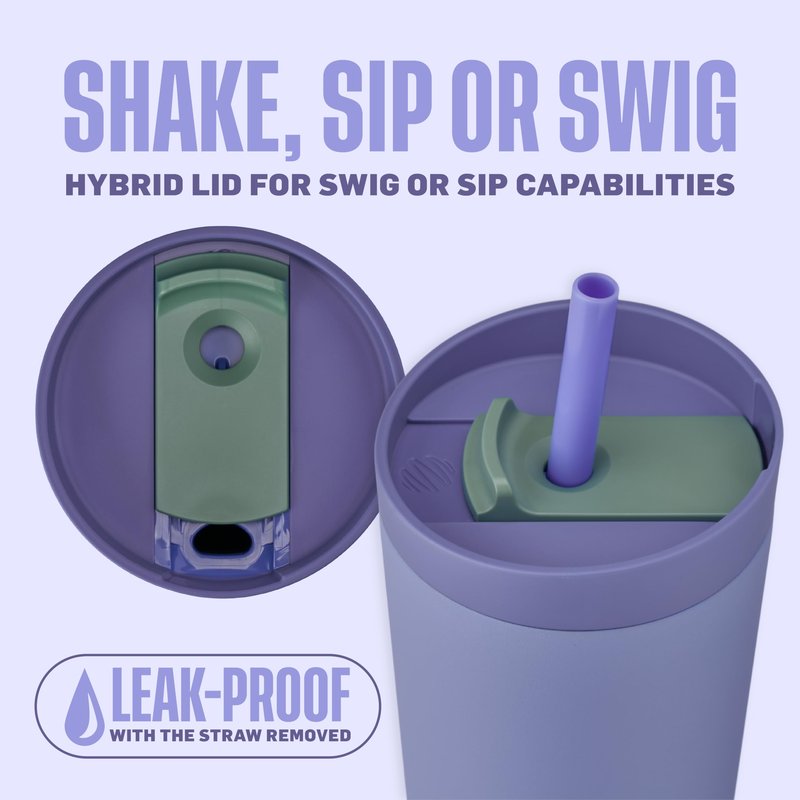 BlenderBottle 2-in-1 Insulated Stainless Steel Shaker Tumbler, Swig Leakproof Lid, Straw, BlenderBall, BPA Free, For Protein Shakes, Smoothies, And Pre Workout, 24 oz, Purple/Blue (Moon Mist)
