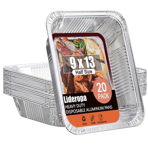 Lideropa Half Size Aluminum Pans 9x13-20 Pack Aluminum Foil Pans, Heavy Duty Disposable Pans for Cooking, Baking, Meal Prep, Parties & Food Storage