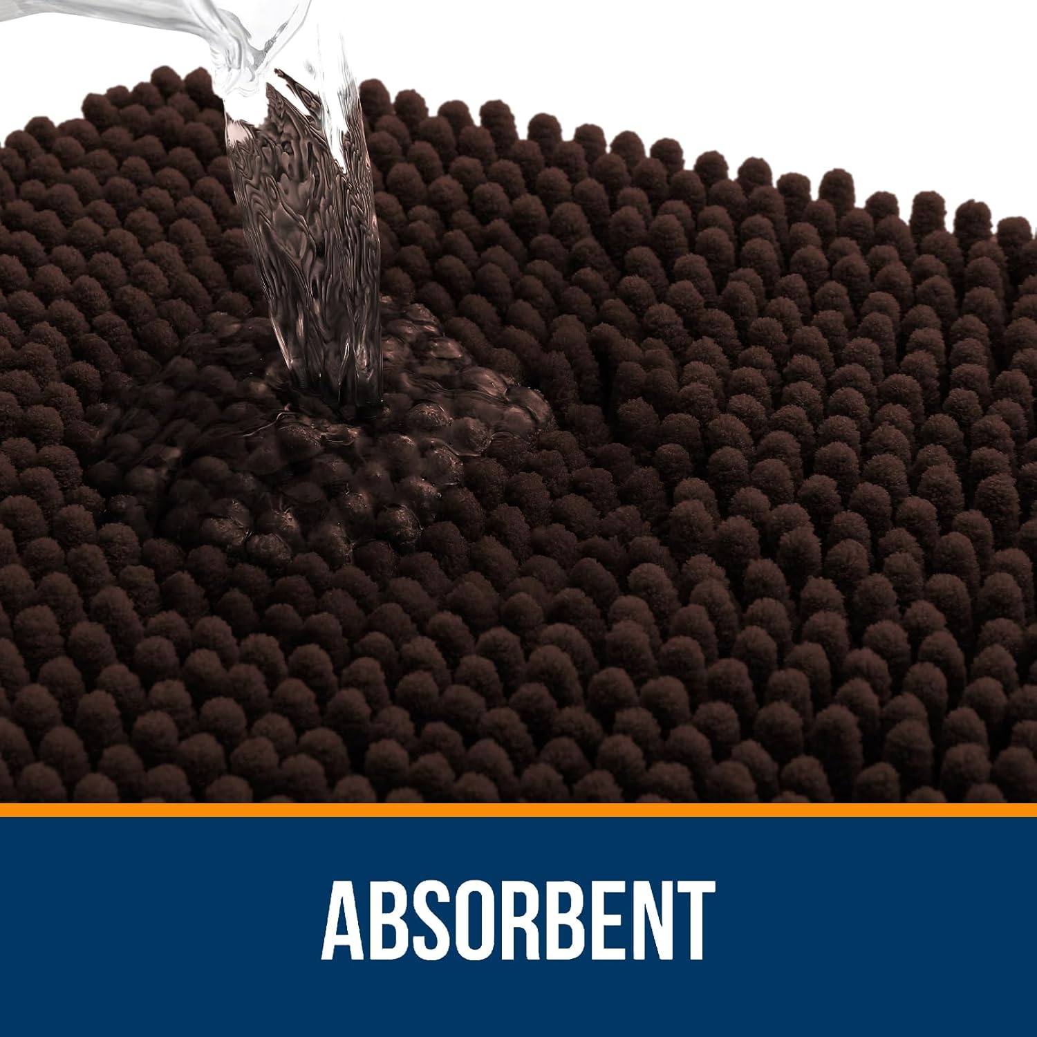 OLANLY Large Bath Rugs - Extra Soft Chenille with Quick-Dry Rubber Backing | 45x27 Inches, Brown