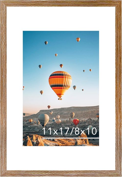 JCJMY 11x17 Picture Frame - Rustic Brown Design with 8x10 Mat | Shatter-Resistant Plexiglass