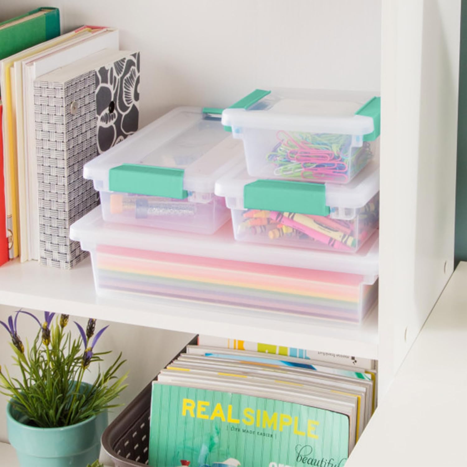 Sterilite 6-Pack Clip Box | Stackable Clear Plastic Storage Bins with Latching Lids - Ideal for Arts, Crafts, and Office Organization