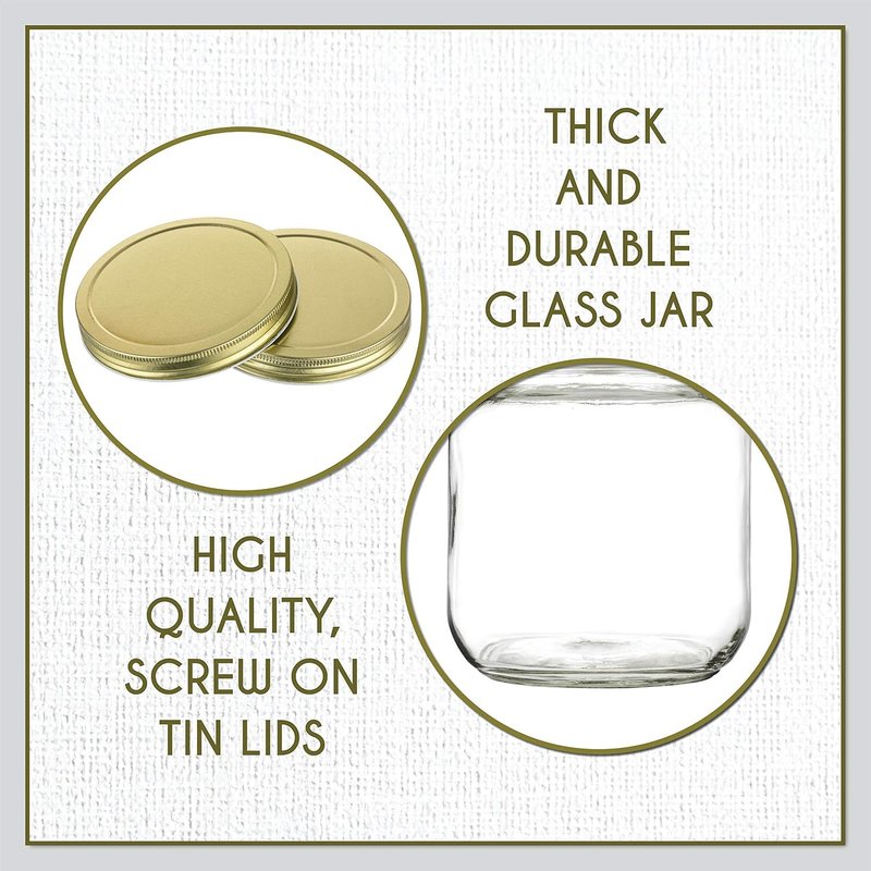 kitchentoolz Half Gallon Mason Jar Wide Mouth with Airtight Metal Lid - Safe for Fermenting, Pickling, Sourdough & Kombucha - Glass 64 oz Mason Jar - Made in USA - BPA Free