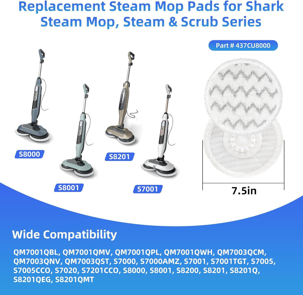 VIEWALL Steam Mop Pads - Replacement for Shark S8000 Series | Soft Washable Dirt Grip - 8 Pack